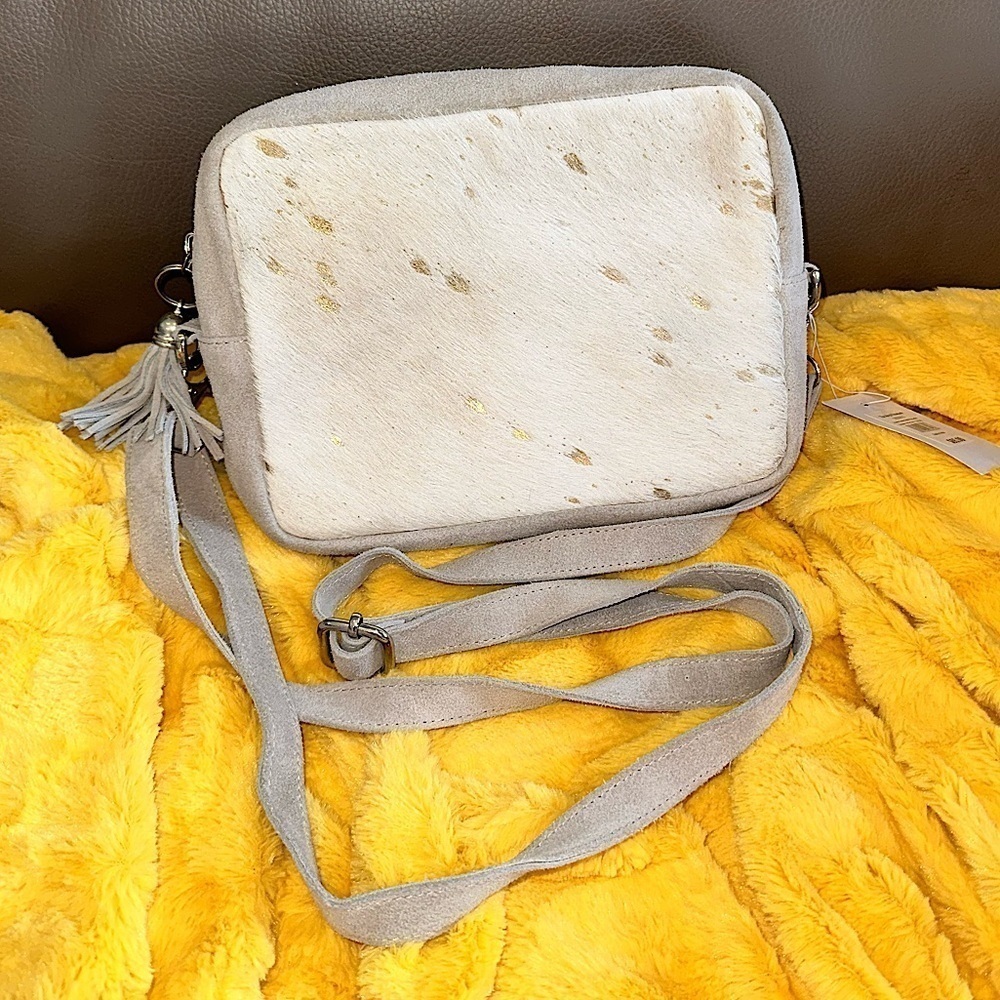 Suede✨Crossbody Gray White&Gold Calf hair Suede crossbody western bag